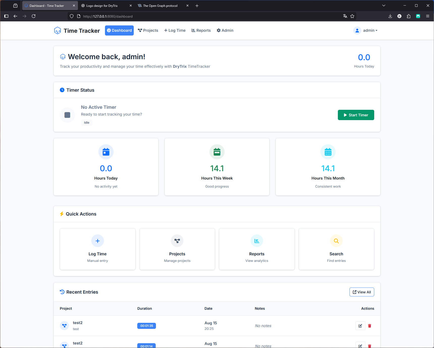 TimeTracker Dashboard - Self-hosted time tracking application